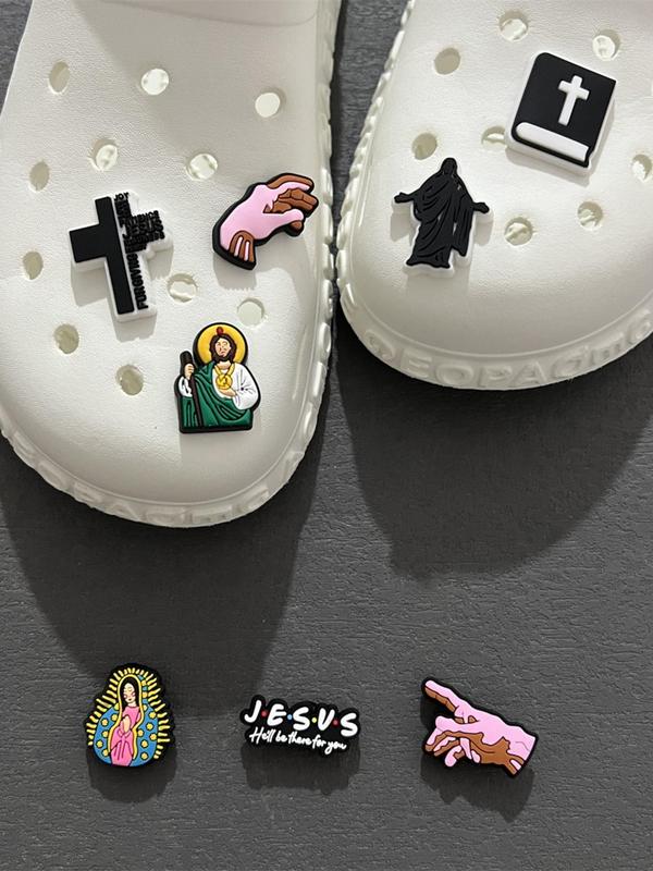 Cute Kawaii Trendy Jesus Design PVC Soft Rubber Shoes Decoration, 8 Counts set DIY Clogs Slippers Shoe Charms for Girls Women Men, Aesthetic Shoe Charms for Clog