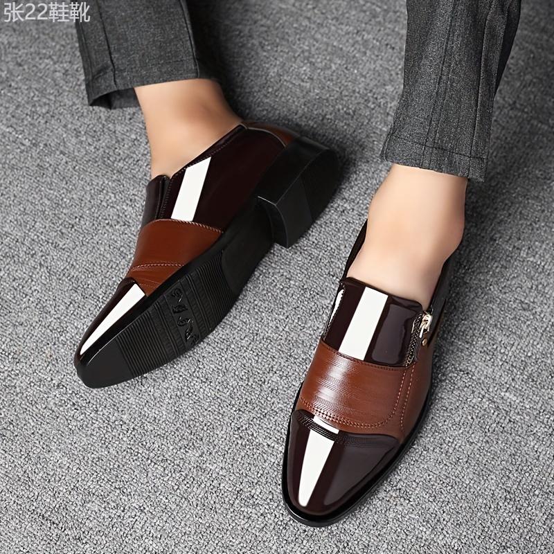 Fashionable Mens Dress Shoes with Stylish Zipper Accent - Durable Slip-On Design for Business & Office - Comfortable Anti-Slip PU Leather Upper for All-Day Wear Boy Footwear Walking Shoes Closed Work Rubber Pedal Decor