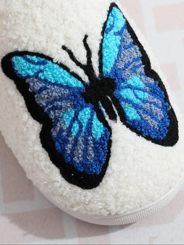 Women's Butterfly Print Plush Slippers, Soft Comfy Home Slippers for Summer, Fluffy Bedroom Slippers for Indoor and Outdoor