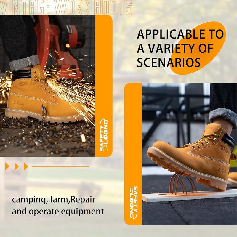 Steel Toe Work Boots for Men, 6-Inch Non Slip Comfortable Leather Waterproof Industrial Construction Safety Workboots