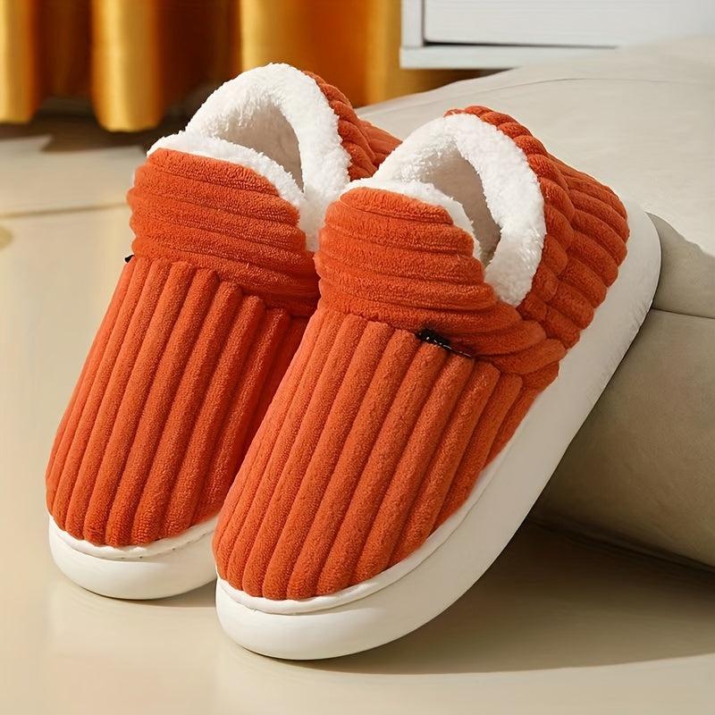 Thermal Solid Color Winter Slippers, Super Soft Slip On Flatform House Shoes, Cozy & Warm Plush Floor Slippers