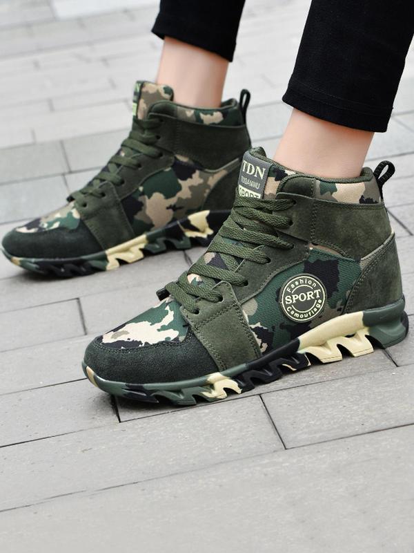 Women's Fashionable Camo Print Lace Up Front Walking Shoes, Casual Comfortable Sports Shoes for Daily Wear, Female All-match Round Toe Shoes for Daily Wear