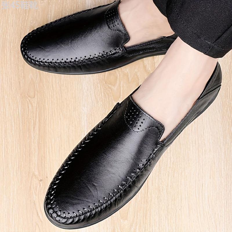 CLOHOO Men's Casual Slip-On Loafers - Minimalist Business Cow Split Leather Shoes with Rubber Sole, PU Inner, All-Season Comfort Breathable Round Toe Footwear for Daily Wear