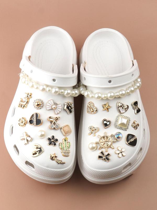 Women's Rhinestone Clogs Decoration, Colorful Heart & Flower & Rabbit & Deer & Cactus Shaped Shoes Charms, Cute Faux Pearl Decorated DIY Jewelry for Clogs