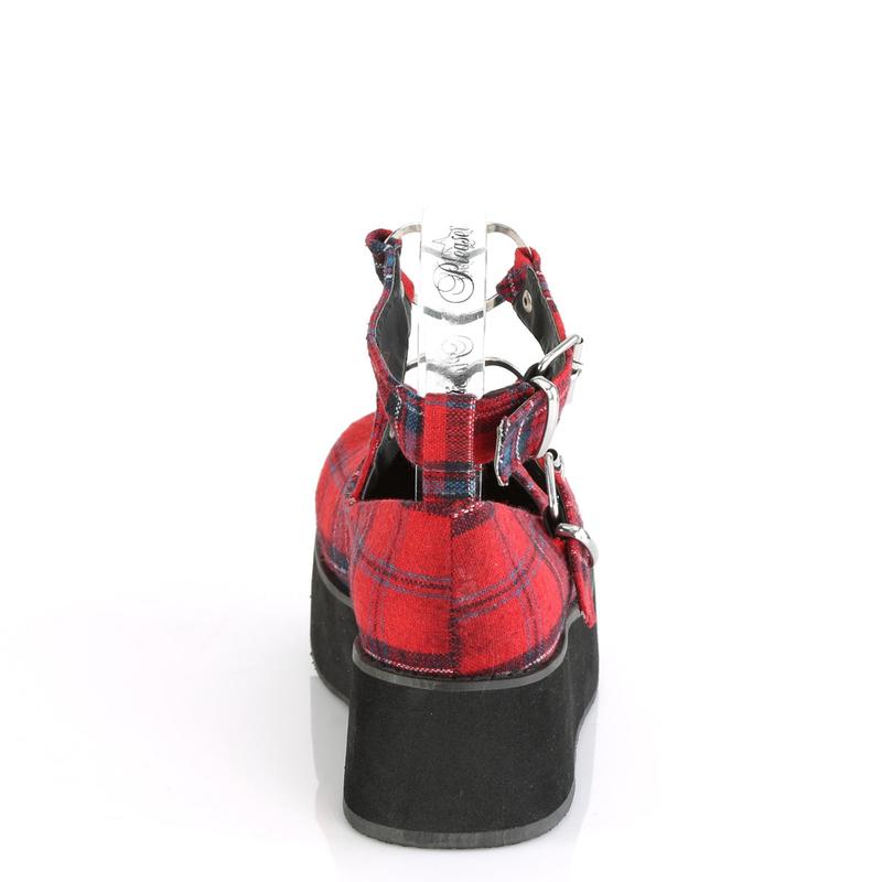 Demonia Sprite-02 Red Plaid Fabric Platforms