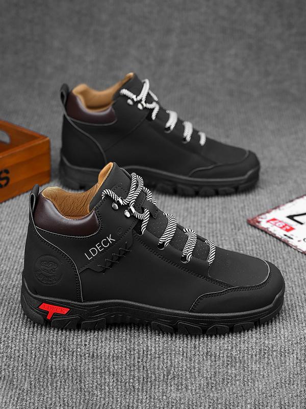 Men's Fashionable Plain Color Ankle Boots, Casual Comfortable Lace Up Boots for Daily Wear, Perfect for Students and Outdoor Sports Winter Shoes