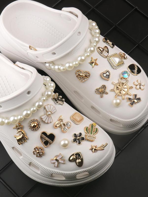 Women's Rhinestone Clogs Decoration, Colorful Heart & Flower & Rabbit & Deer & Cactus Shaped Shoes Charms, Cute Faux Pearl Decorated DIY Jewelry for Clogs