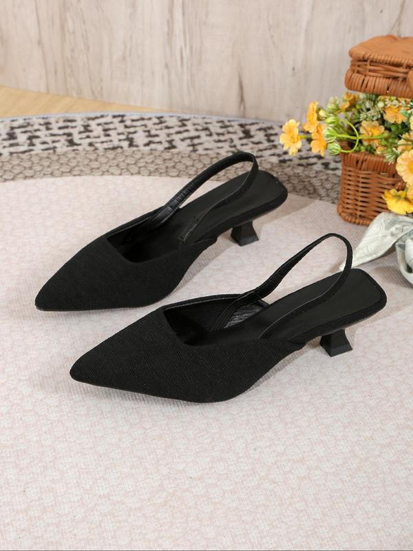 Solid Color Pointed Toe Slip on Heeled Sandals for Women 2024, Slingback Kitten Heel Luxury Designer Sandals for Party, Daily Clothing Decor for Women & Girls, Summer Shoes