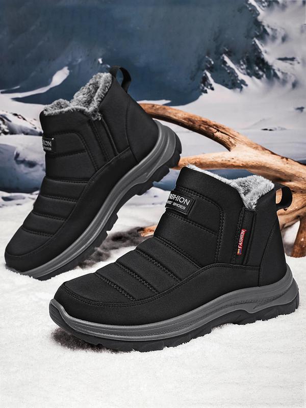 Men's Plain Letter Patched Thermal Lined Ski Boots, Casual Sporty Warm Snow Boots for Outdoor Activities, Men's All-match Sports Shoes for Fall & Winter