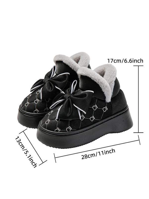 Women's Cute Bowknot Decor Quilted Design Plush Slippers, Casual Soft Comfortable Home Slippers, Warm Slippers for Indoor & Outdoor Use for Fall & Winter