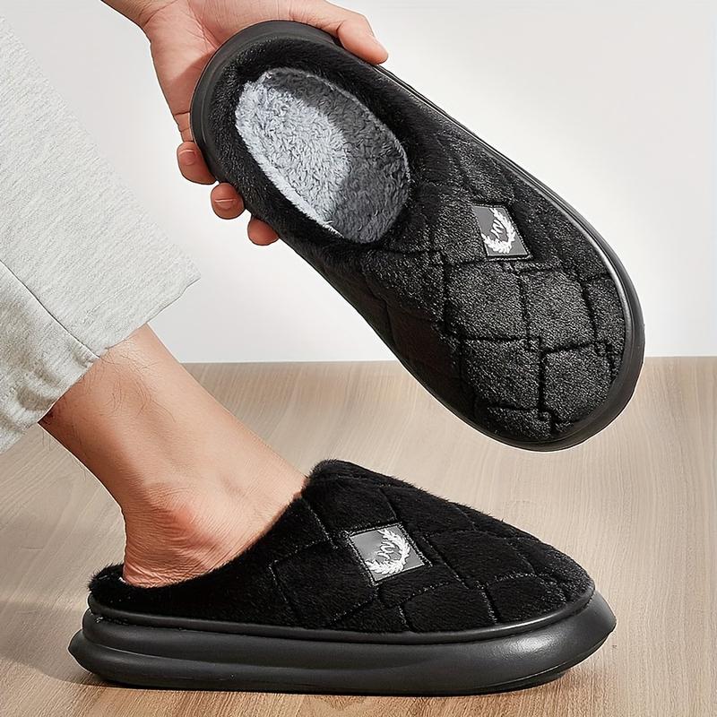 Plus Size Men's Comfy Fuzzy Slippers, Solid Color Non Slip Casual Thermal EVA Sole Slides for Winter Indoor Footwear