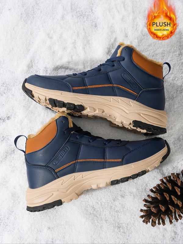 Men's Fashionable Patchwork Design Lace Up Front Warm Snow Boots, Casual Comfortable Outdoor Sports Shoes, Male All-match Round Toe Shoes for Daily Wear