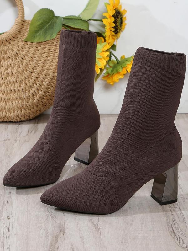 Women's Fashionable Solid Color Pointed Toe Boots, Casual Comfortable Stretchy High Heel Boots for Daily Wear, Female All-match Trendy Shoes for Fall & Winter