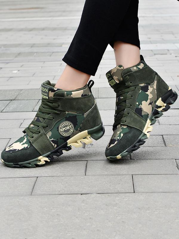 Women's Fashionable Camo Print Lace Up Front Walking Shoes, Casual Comfortable Sports Shoes for Daily Wear, Female All-match Round Toe Shoes for Daily Wear