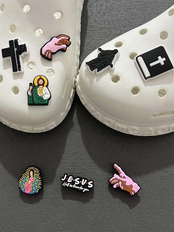 Cute Kawaii Trendy Jesus Design PVC Soft Rubber Shoes Decoration, 8 Counts set DIY Clogs Slippers Shoe Charms for Girls Women Men, Aesthetic Shoe Charms for Clog