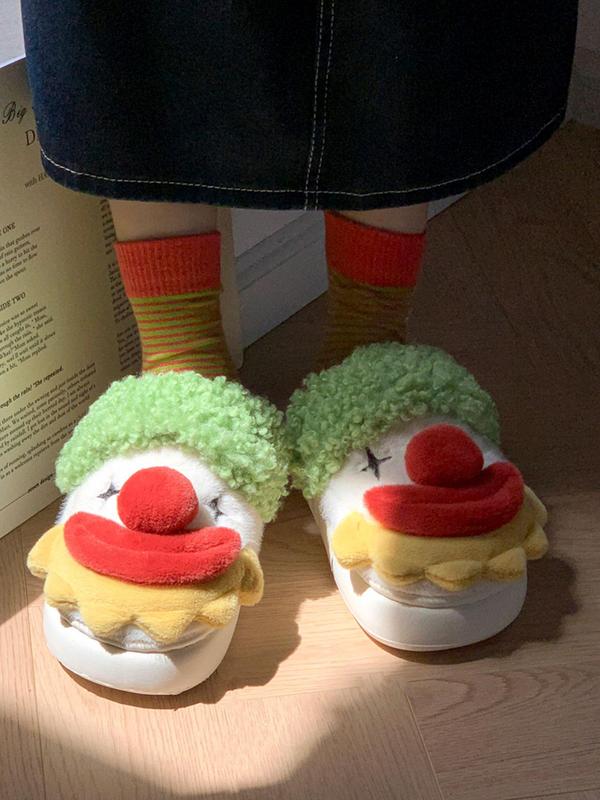 Cartoon Clown Design Slippers, Casual Soft Comfortable Home Slippers, Warm Slippers for Indoor & Outdoor Use for Fall & Winter