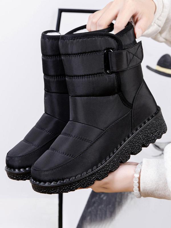 Women's Solid Color Velcro Snow Boots, Casual Boots for Winter, Warm and Comfortable Ankle Boots for Women & Girls