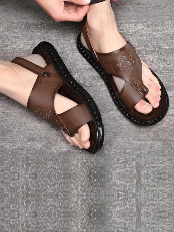 Men's Summer 2024 Minimalist Casual Plain Letter Design Slingback Sandals Shoes, Fashionable Toe Thong Sandals, Perfect for Dad