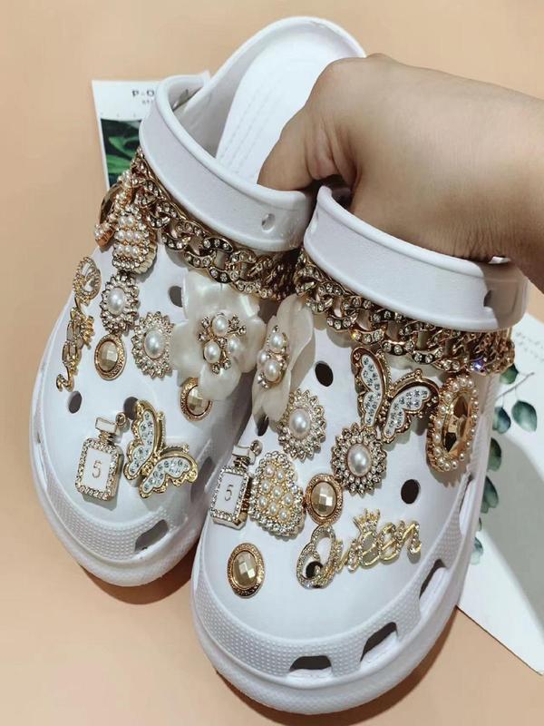 Elegant Rhinestone & Faux Pearl Decorated Shoes Decorations, 22pcs set Exquisite Flower & Butterfly & Heart Design Shoes Charms, Trendy Shoes Accessories for Clogs