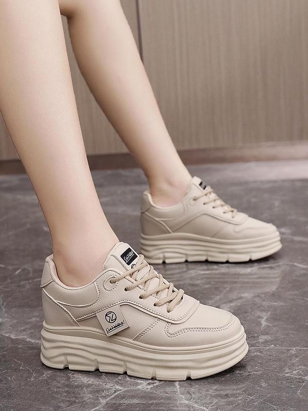 Women's Fashionable Solid Color Lace Up Platform Sneakers, Casual Comfortable Sports Shoes for Daily Wear, Perfect for Students and Outdoor Sports