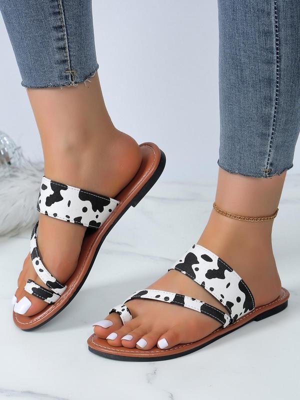 Women's Fashionable Cow Pattern Slide Sandals, 2024 Summer Casual Outdoor Beach Sandals, Boho Style Beach Sandals, Vacation Shoes