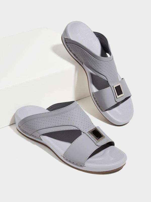 Men's Casual Plain Pu Leather Geometric Rectangle Design Slip on Sandals, Fashionable Open Toe Sandals for Daily Wear, Casual Versatile Men's Shoes for All Seasons