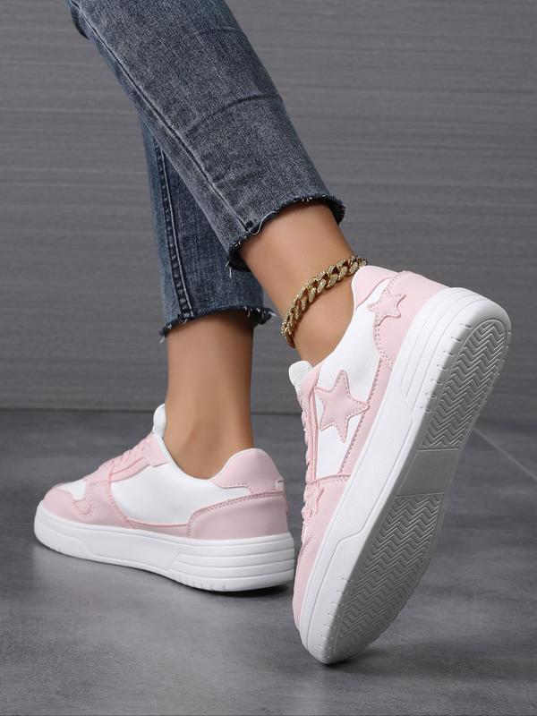 Women's Fashionable Star Patched Design Lace Up Sneakers, Casual Comfortable Breathable Sports Shoes, Female All-match Round Toe Shoes for Daily Wear