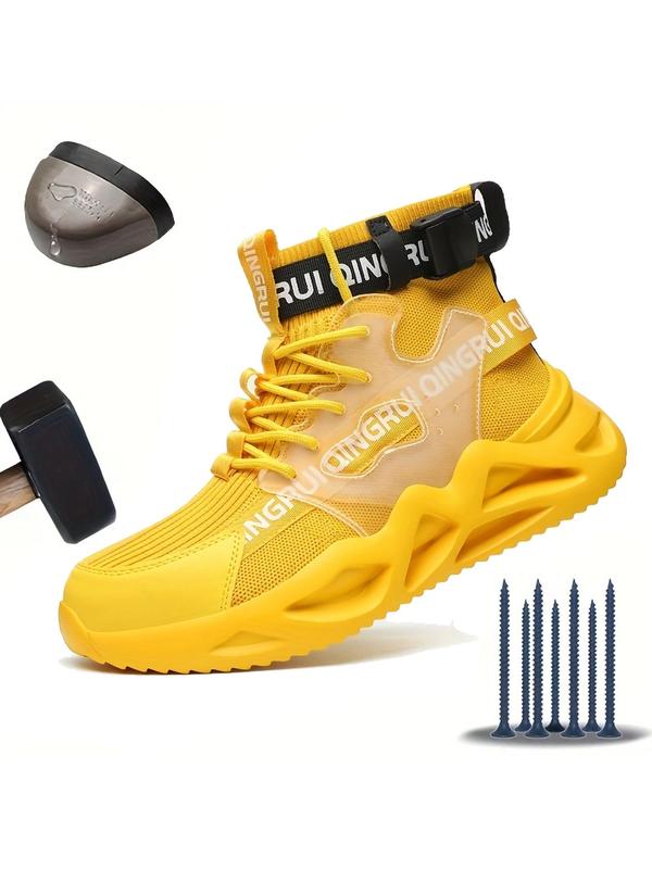 Men's Letter Patched Design Low Top Work Shoes, Casual Breathable Anti-slip Safety Shoes,  Steel Toe Shoes, Fashionable Lace Up Smash-proof and Stab-proof Shoes for Daily Wear for Back To School Wear