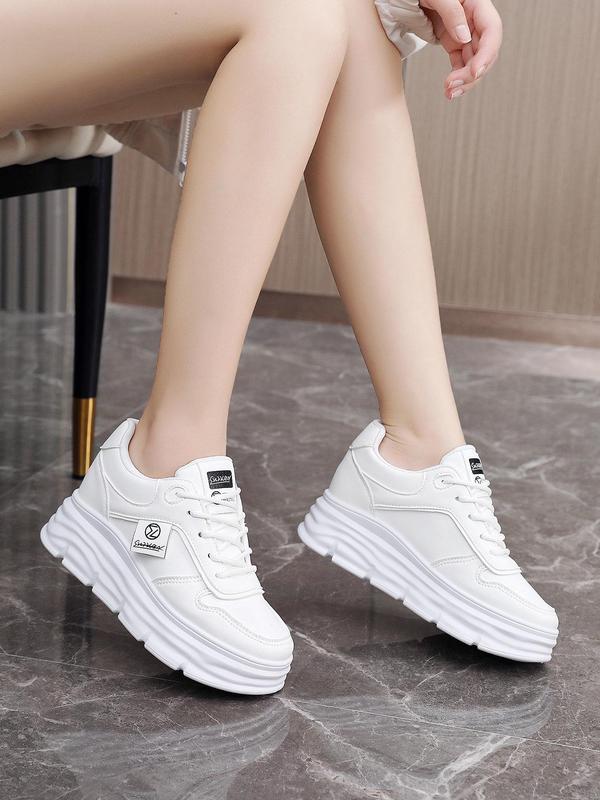 Women's Fashionable Solid Color Lace Up Platform Sneakers, Casual Comfortable Sports Shoes for Daily Wear, Perfect for Students and Outdoor Sports