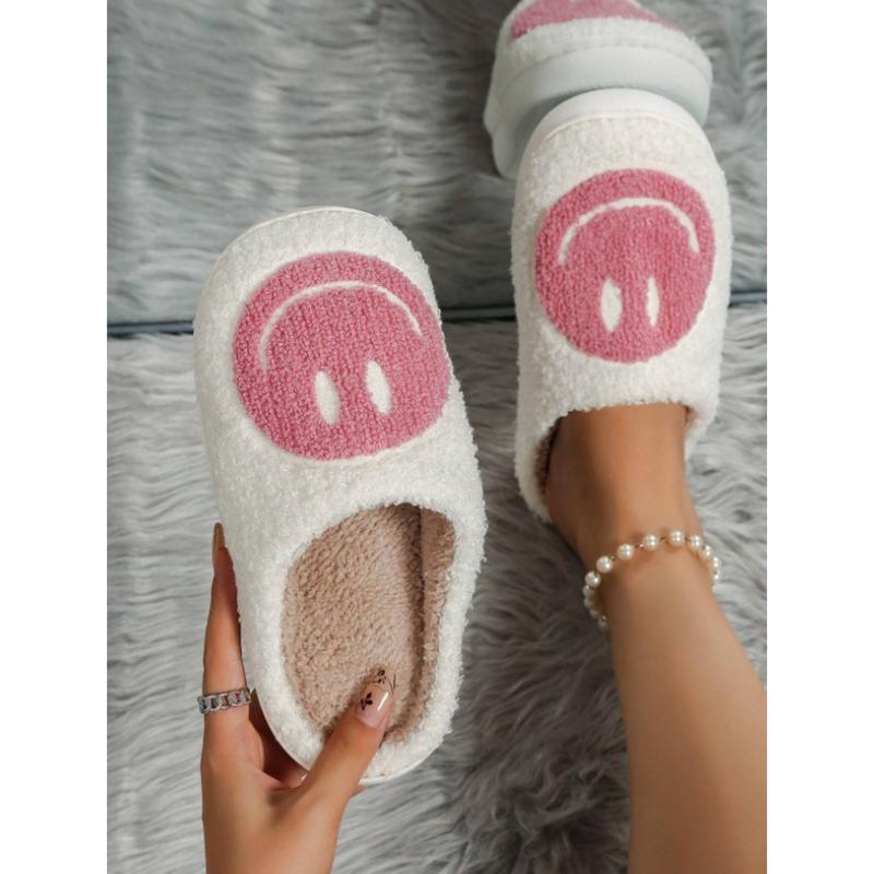 Black Friday Women's Fashion Smiley Pattern Plain Soft Slippers for Valentine's Gift, Casual Home Slippers for Galentinesparty, Fluffy Chunky Bedroom Slippers for Fall & Winter, Platform Slippers, Girl's Walking Shoes, Footwear cute slippers