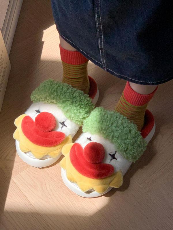 Cartoon Clown Design Slippers, Casual Soft Comfortable Home Slippers, Warm Slippers for Indoor & Outdoor Use for Fall & Winter