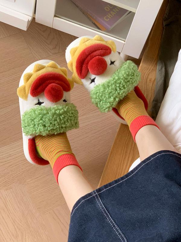 Cartoon Clown Design Slippers, Casual Soft Comfortable Home Slippers, Warm Slippers for Indoor & Outdoor Use for Fall & Winter