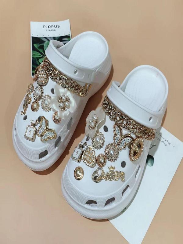 Elegant Rhinestone & Faux Pearl Decorated Shoes Decorations, 22pcs set Exquisite Flower & Butterfly & Heart Design Shoes Charms, Trendy Shoes Accessories for Clogs