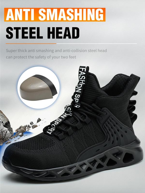 Men's Sporty Lace Up High Top Sneakers, Designer Shoes, Casual Comfortable Breathable Safety Shoes, Lightweight Hollow Out Design Work Shoes for Men, Non Slip Steel Toe Sneakers Streetwear Shoes