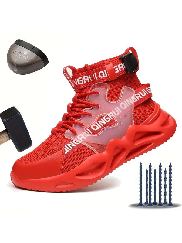 Men's Letter Patched Design Low Top Work Shoes, Casual Breathable Anti-slip Safety Shoes,  Steel Toe Shoes, Fashionable Lace Up Smash-proof and Stab-proof Shoes for Daily Wear for Back To School Wear