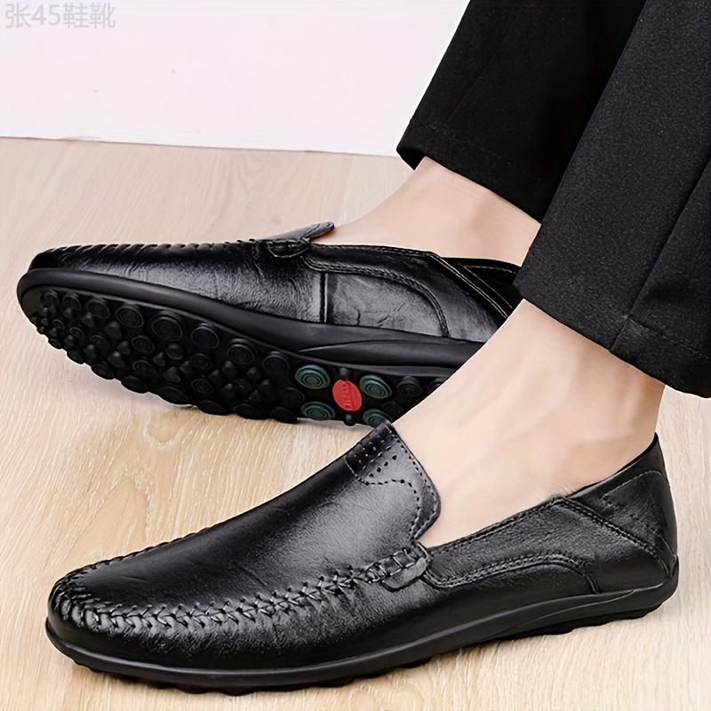 CLOHOO Men's Casual Slip-On Loafers - Minimalist Business Cow Split Leather Shoes with Rubber Sole, PU Inner, All-Season Comfort Breathable Round Toe Footwear for Daily Wear