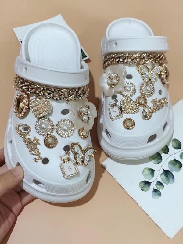 Elegant Rhinestone & Faux Pearl Decorated Shoes Decorations, 22pcs set Exquisite Flower & Butterfly & Heart Design Shoes Charms, Trendy Shoes Accessories for Clogs