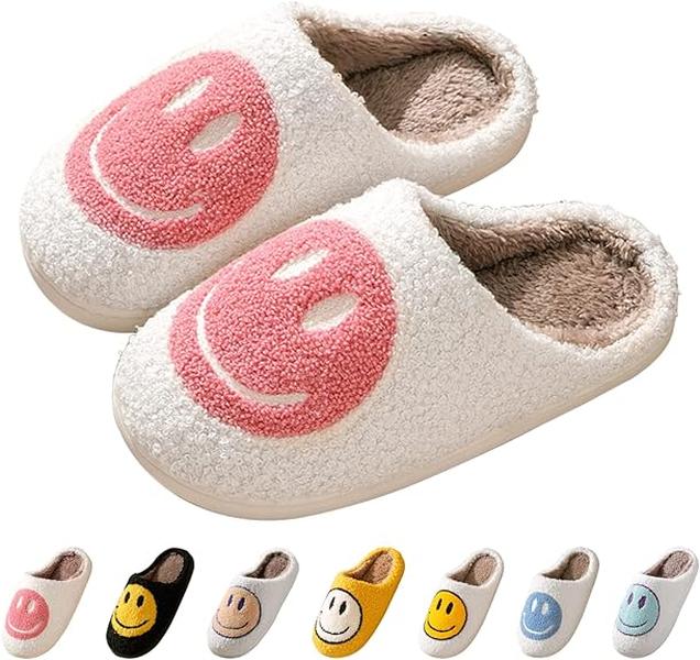 Black Friday Women's Fashion Smiley Pattern Plain Soft Slippers for Valentine's Gift, Casual Home Slippers for Galentinesparty, Fluffy Chunky Bedroom Slippers for Fall & Winter, Platform Slippers, Girl's Walking Shoes, Footwear cute slippers