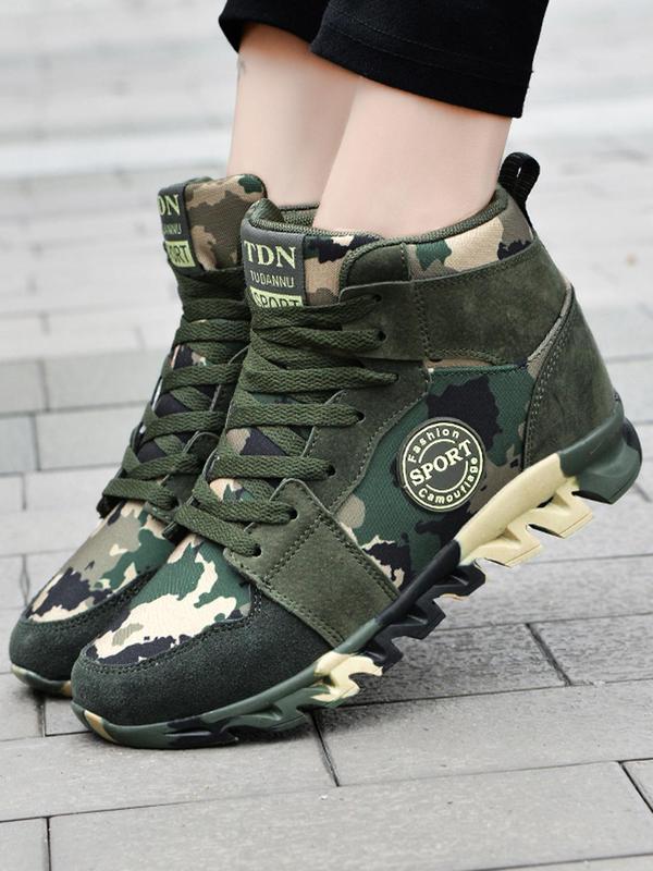 Women's Fashionable Camo Print Lace Up Front Walking Shoes, Casual Comfortable Sports Shoes for Daily Wear, Female All-match Round Toe Shoes for Daily Wear