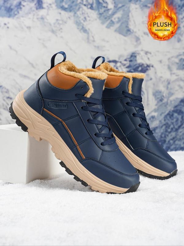 Men's Fashionable Patchwork Design Lace Up Front Warm Snow Boots, Casual Comfortable Outdoor Sports Shoes, Male All-match Round Toe Shoes for Daily Wear