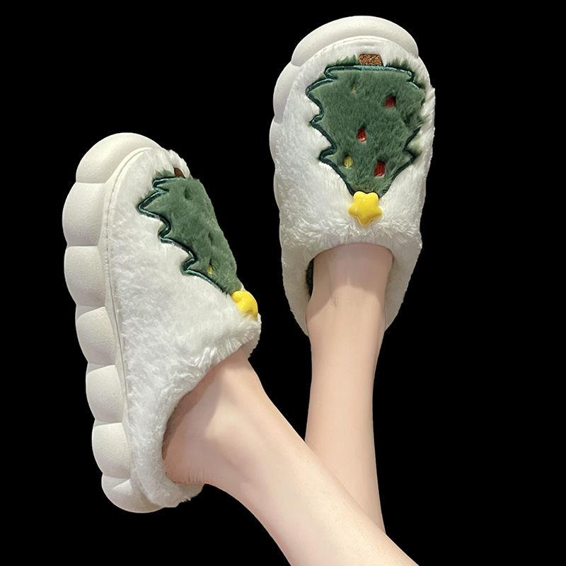 Womens Mens Couple Slippers Halloween Christmas Cute Cartoon Pattern Slipper Anti-slip Design Cozy Indoor House Winter Shoes Soft Plush Warm Slippers Gifts for Girlfriend