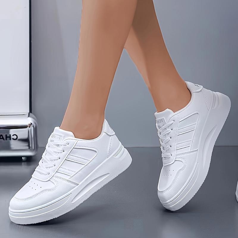 Women's Colorblock Trendy Sneakers, Lace Up Soft Sole Platform Skate Shoes, Low-top Walking White Shoes plus size