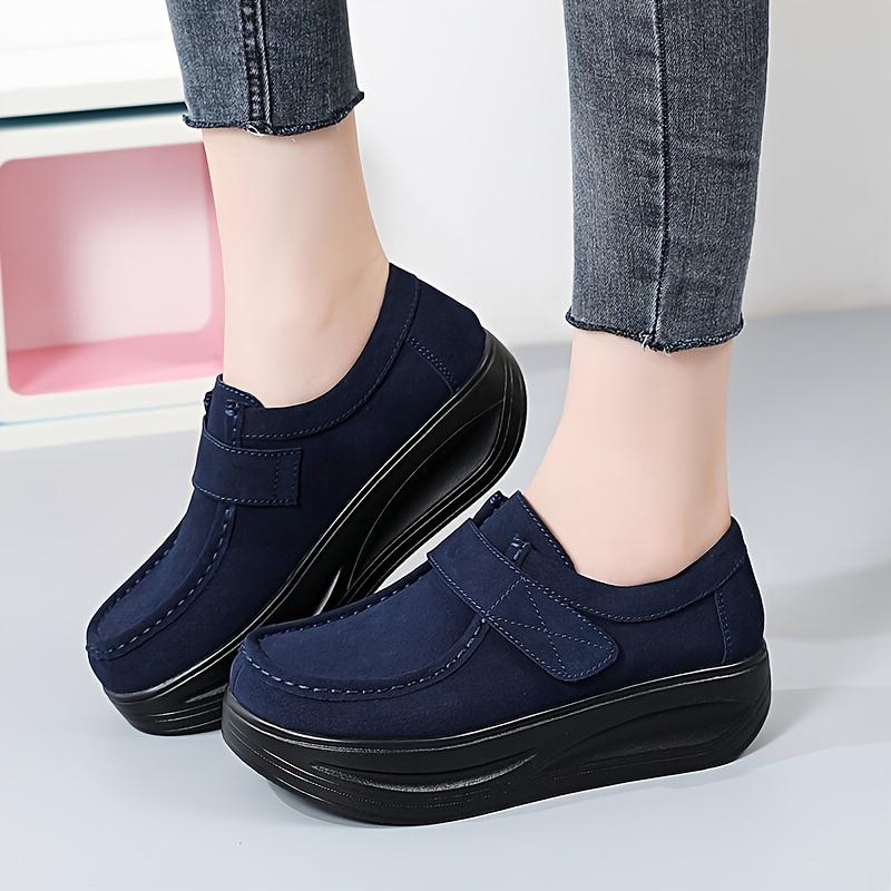 Women's Solid Color Trendy Loafers, Platform Soft Sole Walking Slip On Shoes, Comfort Round Toe Daily Footwear