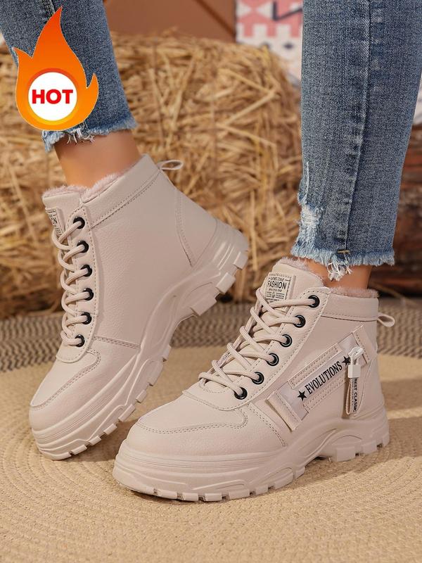 Women's Fashionable Lace Up Front Platform Ankle Boots, Casual Comfortable Warm Boots for Fall & Winter, Female All-match Trendy Shoes for Daily Wear