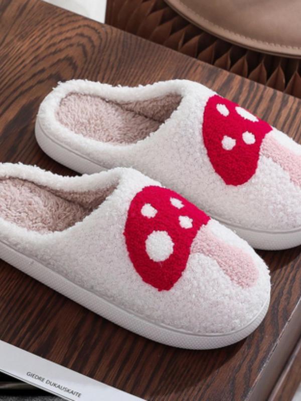 Women's Cute Cartoon Mushroom Pattern Design Plush Slippers, Warm Bedroom Slippers, Girl's Creative No-slip Indoor Slippers for Fall & Winter