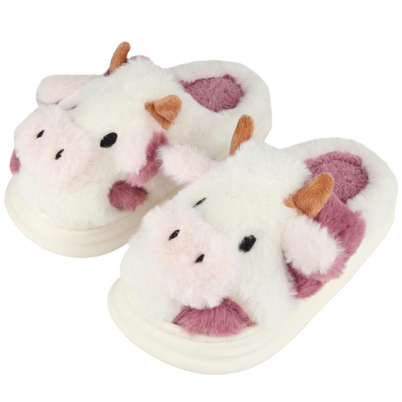 Winter Fashion Girls' Home Warm Plush Soft Cute Girl Heart Cow Baotou Cotton Slippers