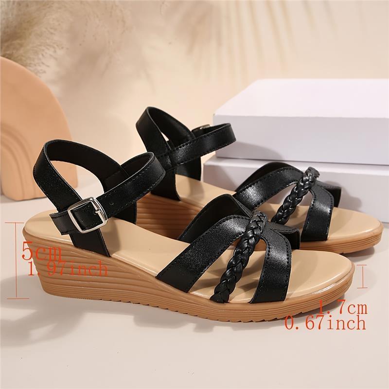 Women's Summer Wedge Sandals, Braided Strap Ankle Strap Shoes, Casual Outdoor Lightweight Sandals Girl Walking Shoes Platform Footwear Flatform Comfort