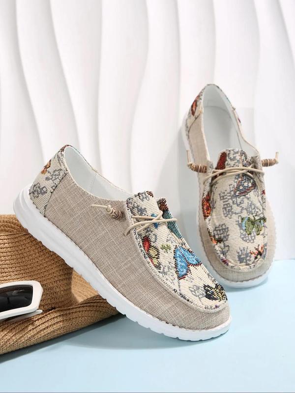 Women's Butterfly Embroidery Slip on Loafers, Casual Comfortable Fabric Boat Shoes, Female All-match Round Toe Shoes for Daily Wear