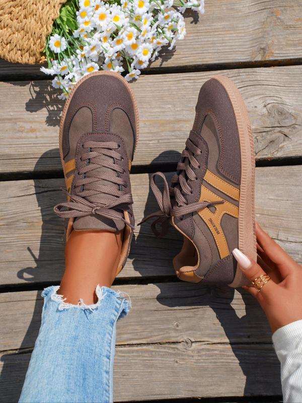 Women's Fashionable Lace Up Low Top Casual Sneakers, Casual Comfortable Patched Design Sports Shoes for Daily Wear, Female All-match Round Toe Shoes for Fall