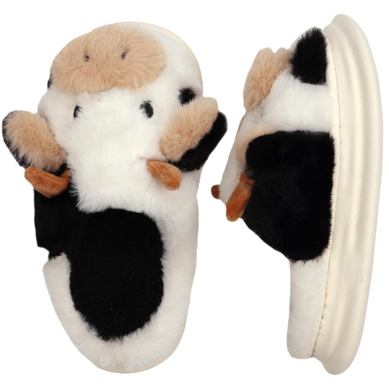 Winter Fashion Girls' Home Warm Plush Soft Cute Girl Heart Cow Baotou Cotton Slippers